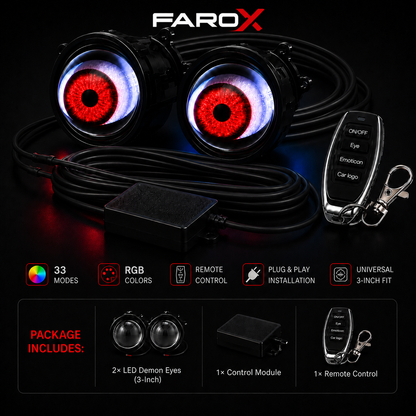 FAROX™ Demon Eyes RGB – Custom LED Headlights 👀🌈