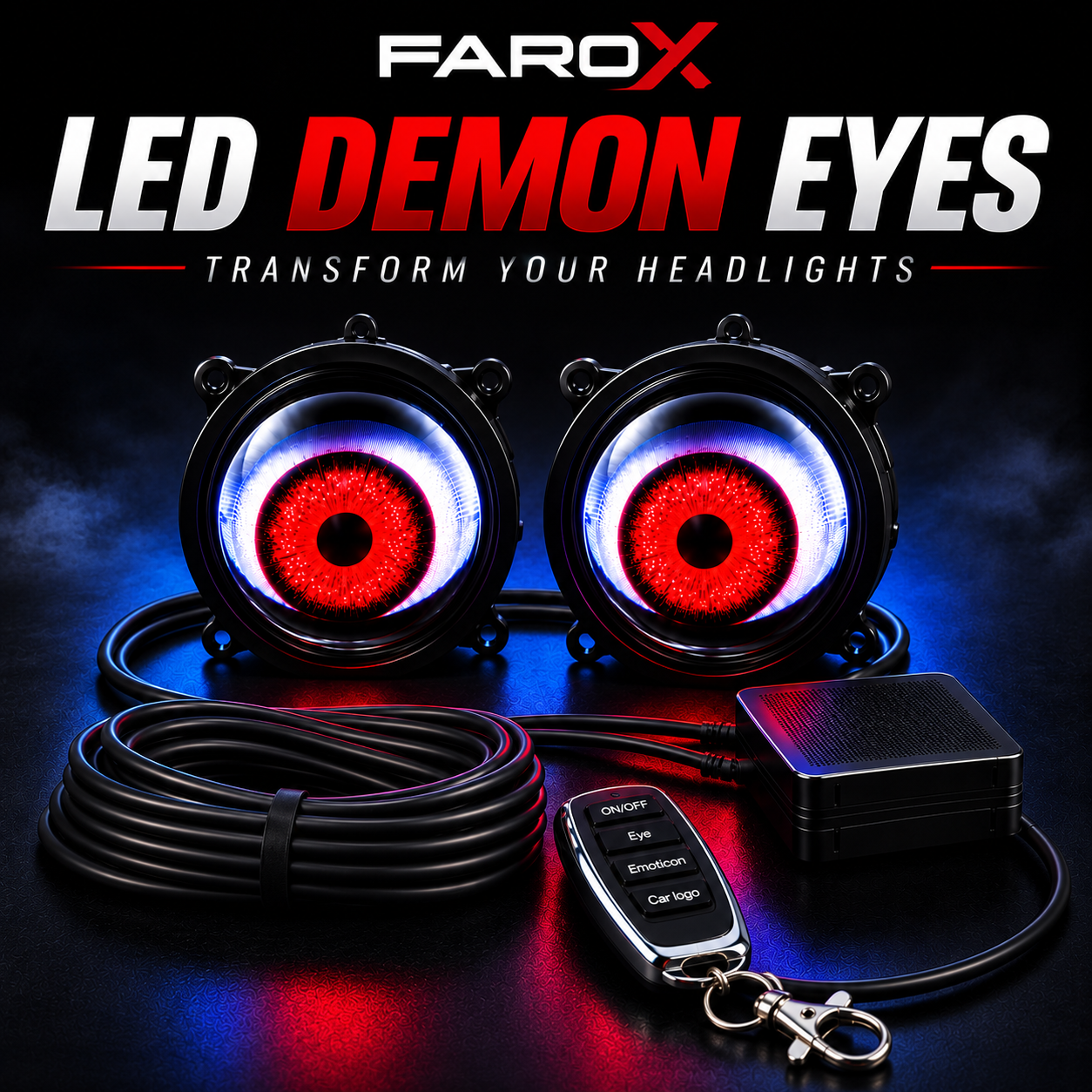 FAROX™ Demon Eyes RGB – Custom LED Headlights 👀🌈